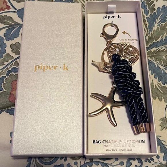 Piper K Accessories - Piper-K Gold and Navy Bag Charm Key Chain